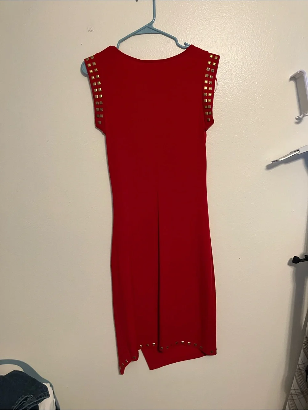 Michael Kors Red Sleeveless Sheath Dress with Gold Studs
